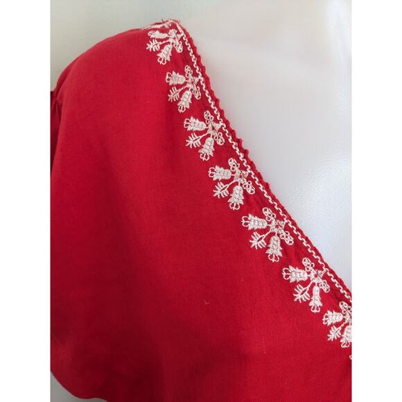 New Zara Basic Size Large Embroidered Shift Dress Red White Linen Short Sleeves - Picture 12 of 16